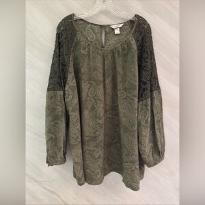 CJ Banks Women’s 3X Green Paisley Lace Balloon Sleeves Blouse